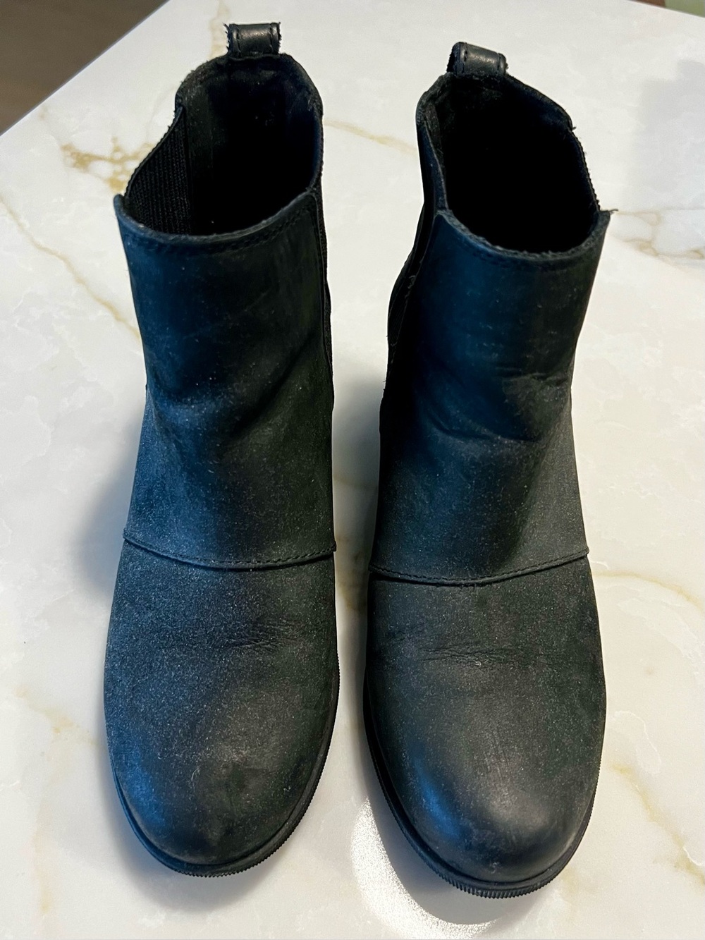 SOREL Joan of Arctic Wedge Black Leather Chelsea Booties Ankle Boots Size 7